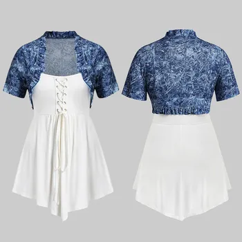 

Are you sure not to click in and see Women Plus Size Cool Gothic Two-Piece Print Shawl Solid Cross Lace Up Tops factory Outlet