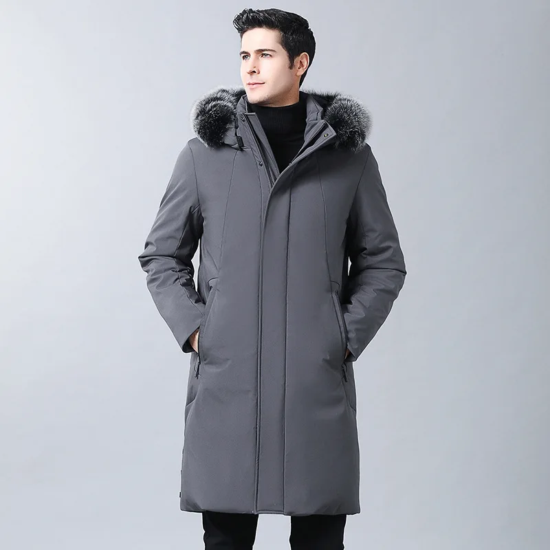 New Style Middle-aged down Jacket Men's Thick over-the-Knee Long Winter-Loose-Fit Men Large Fur Collar Dad down Feather Coat