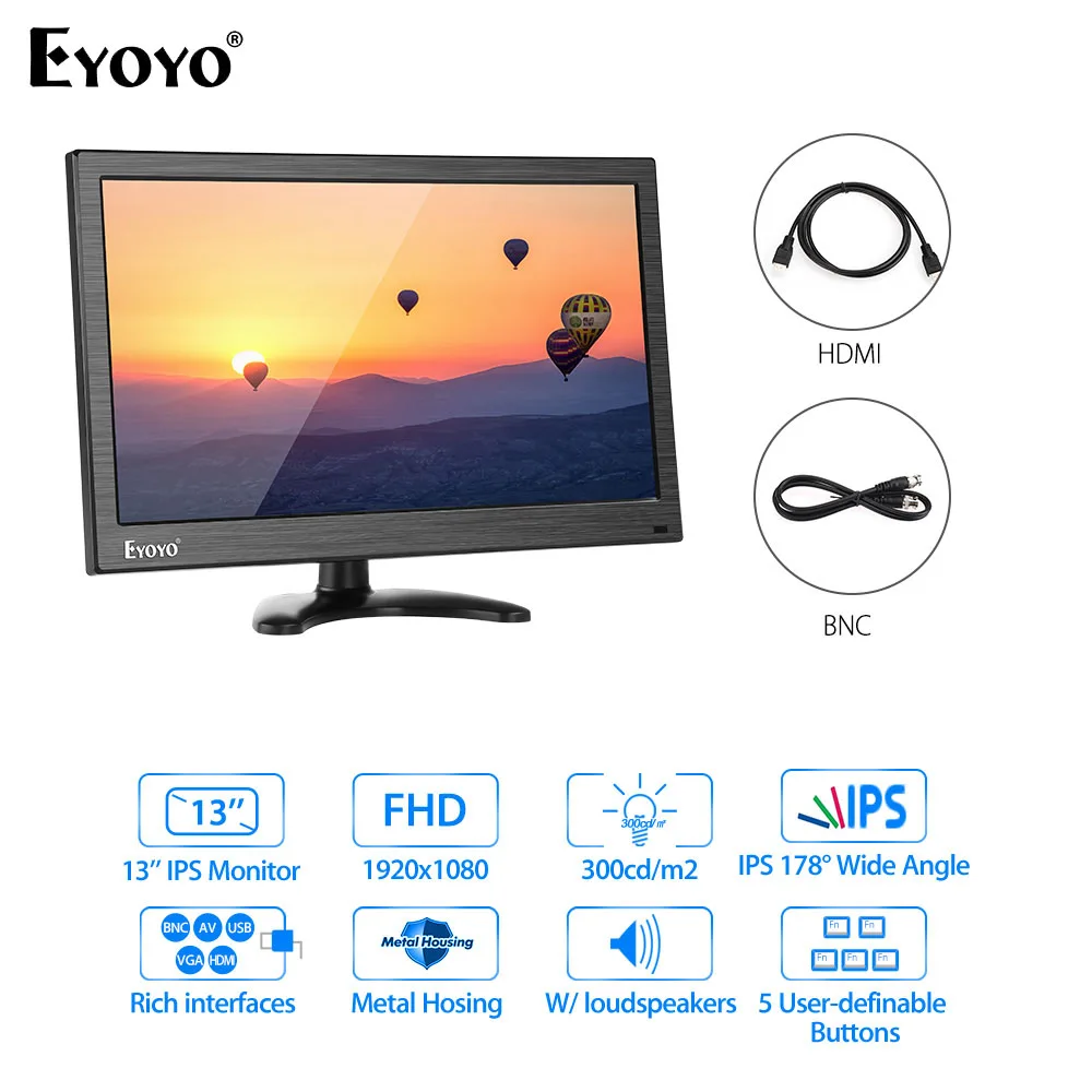 Eyoyo EM13Y 13 3 &quotlcd CC tv монитор AV VGA BNC USB HDMI вход дисплей экран безопасности наблюдения