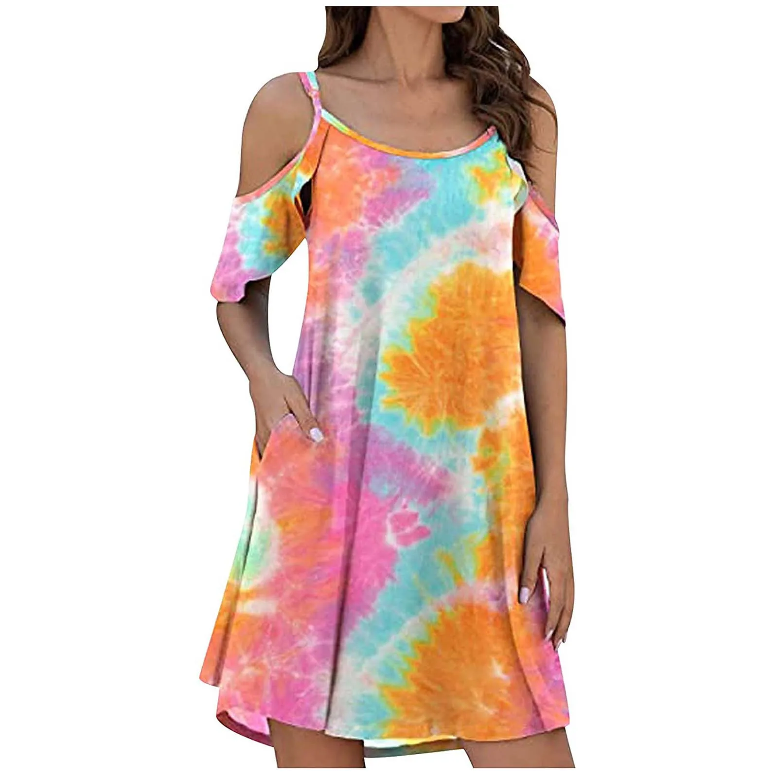 Summer Women Dress Ruffle Sleeve Mini Dress Tie-dye Halter Strapless Dress Fashion Casual Beach Dresses For Ladies Vestido 2021 1