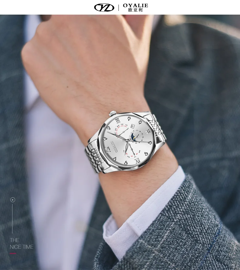 

Men's Watches Multifunctional Big Dial Waterproof Automatic Mechanical Watch Steel Watchband