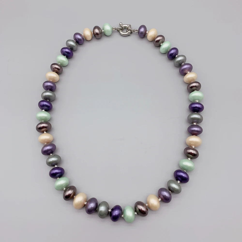 8*12mm Rondelle Shape Multicolor Shell Pearl Necklace With Wheel Clasp For Women and Gift Choker Jewelry 18 Inch
