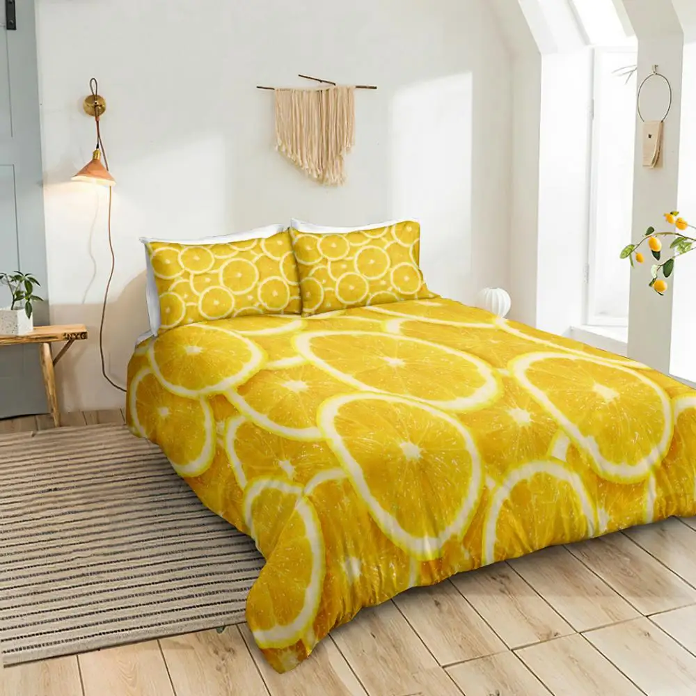 Lemon Duvet Cover Set Yellow Fruit Bedding Set Colorful Quilt