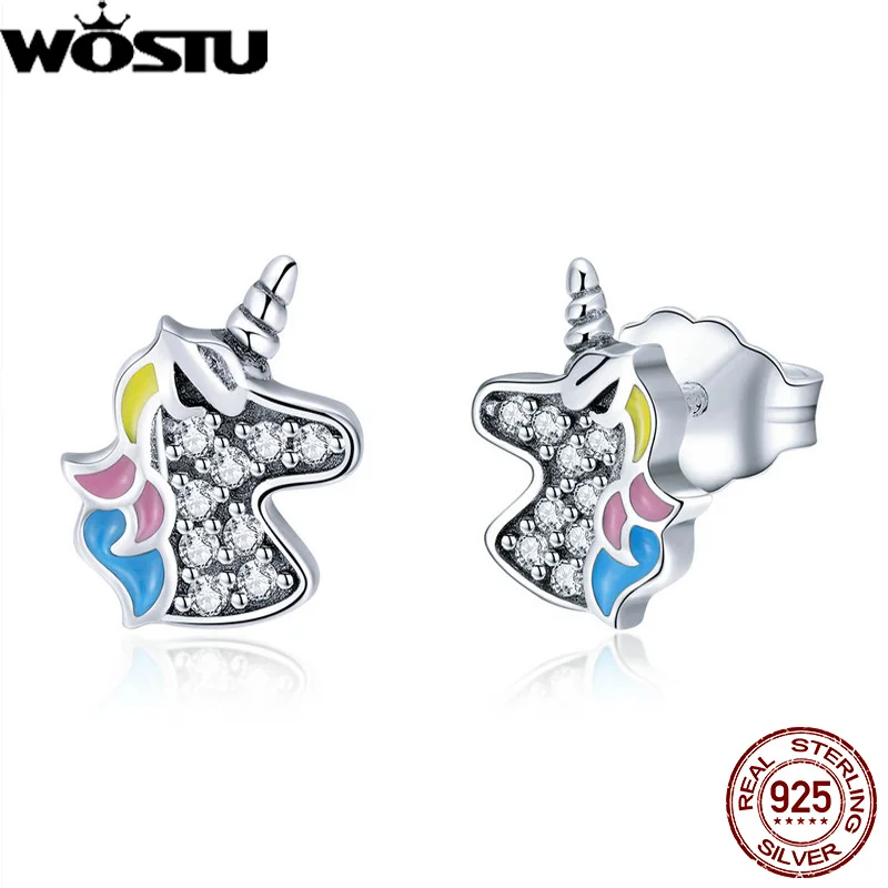 WOSTU Новое поступление серьги-гвоздики 100% стерлингового серебра 925 круг камень