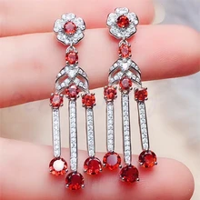 Натуральный настоящий гранат Роскошные Висячие серьги 925 стерлингового серебра ювелирные украшения 0.15ct* 10 шт 0.4ct* 6 шт драгоценных камней# R99106