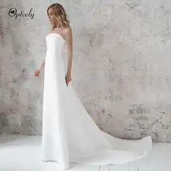 Optcely/Новое поступление пляжных свадебных платьев с круглым вырезом и пуговицами, 2019 простой длинный рукав с бисером, винтажное платье