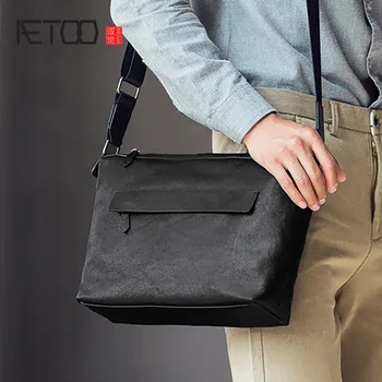 

AETOO Leather shoulder bag, business head leather men's horizontal slant bag, fashion new trend postman bag