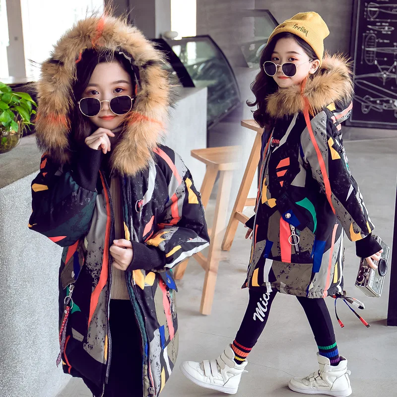 

Girls Cotton-padded Jacket 2018 New Style Children Mid-length Thick Winter Cotton Overcoat GIRL'S Big Boy Western Style Cotton C