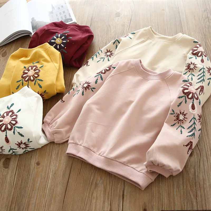Весенне-Осенняя детская толстовка с капюшоном для маленьких девочек; хлопковый Детский свитер с длинными рукавами и вышивкой; футболка; одежда с капюшоном