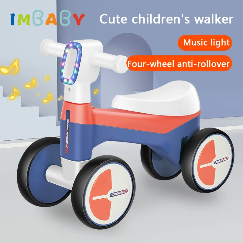 Baby Musical Balance Bike No Pedal Non-Slip 4 Wheel Cycle Riding Toy Infant Indoor Outdoor Learning Walker Push Scooter Kid Gift