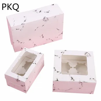 

10Pcs New Arrival Cake Box Marble Pattern 2/6 Cup Cupcake Box Paper Cake Packaging Boxes Baking Food Gift Box Christmas Supplies