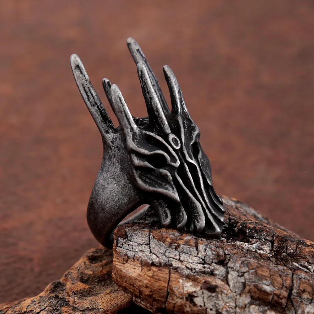 Vintage Black Helm of Sauron Stainless Steel Ring for Men Punk Gothic Dragon Rings Birthday Party Jewelry Dropshipping | Украшения и
