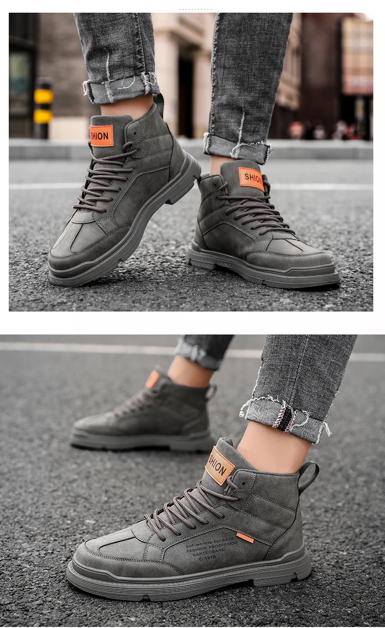Martin boots men's shoes winter high shoes men's England tooling boots wild short boots tide shoes plus velvet cotton shoes