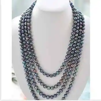 

stunning 9-10mm tahitian black green multicolor pearl necklace 68inch
