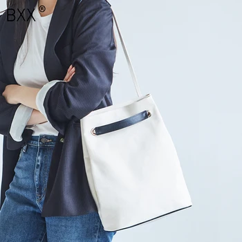 

[BXX] Women's Single Shoulder Crossbody Bag All-match Large Capacity Travel Canvas Handbag 2020 Brand Designer Bucket Bag HI016