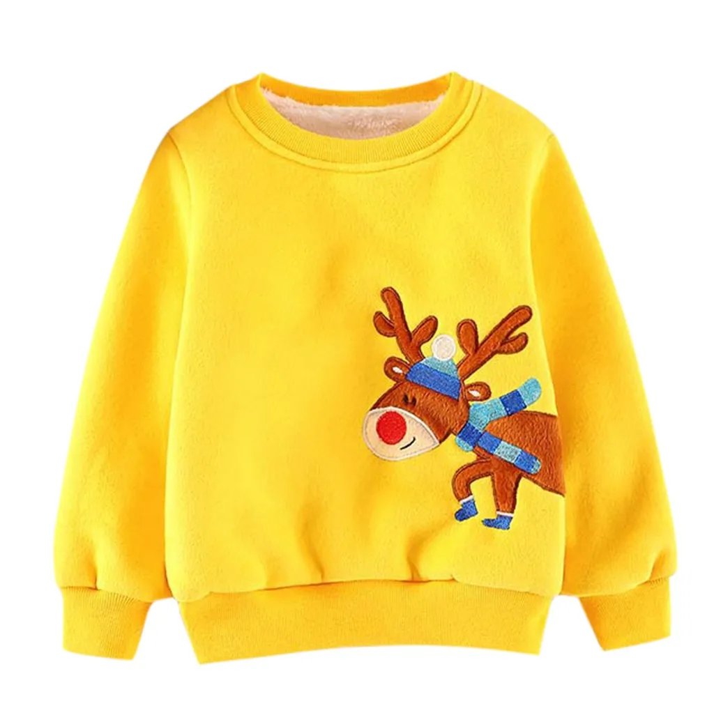 Детский свитер, топы с длинными рукавами и принтом рождественского оленя для малышей, свитер, детский толстый свитер, теплый топ с рождественским оленем - Цвет: Цвет: желтый