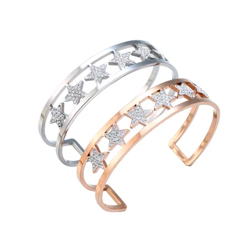 

6 Stars Rhinestone Open Bracelets Bangles for Men Women Stainless Steel Bangle Pulseras Luxury Jewelry Gift 2020