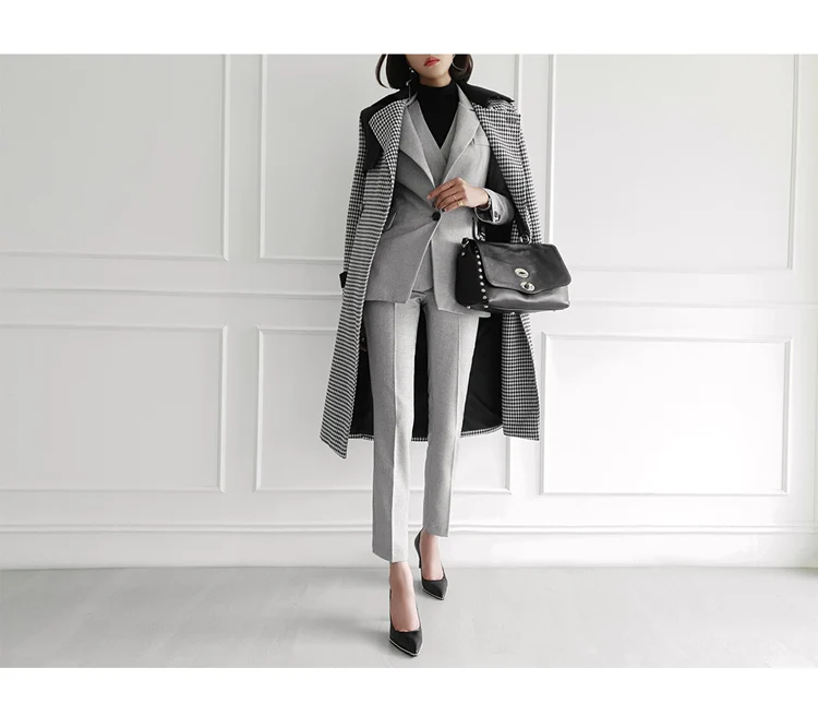 Женское Шерстяное клетчатое лоскутное Модное Длинное облегающее шерстяное пальто Тип женский осенне-зимние шерстяные куртки Женское пальто Верхняя одежда
