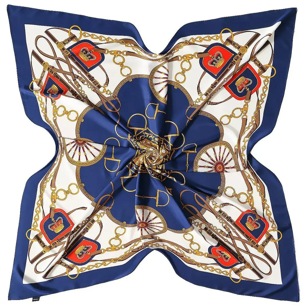  130cm Big Handkerchief Luxury Brand Scarf Belt Chain Print Twill 100% Silk Scarf Square Scarves Wom