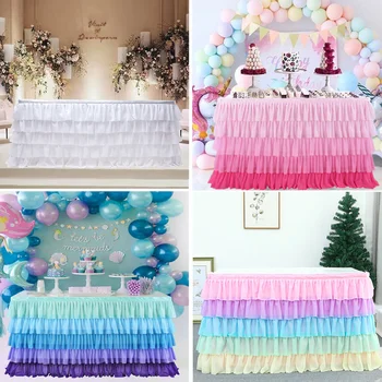 

6FT-14FT Tutu Tulle Table Skirt Gradient Color Tableware Table Cloth Cover Home Wedding Party Decor