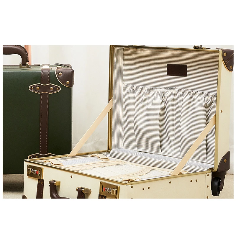 16 "18" Cabin Luxury Travel Hand Suitcase Set PU Leather Scooter Luggage Sets Rolling With Wheels Lady's Retro Cute Trolley Case