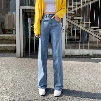 

Denim pants jeans 2020 new woman loose high waist straight pants fall thin slim vintage jean loose femme wide leg trouser