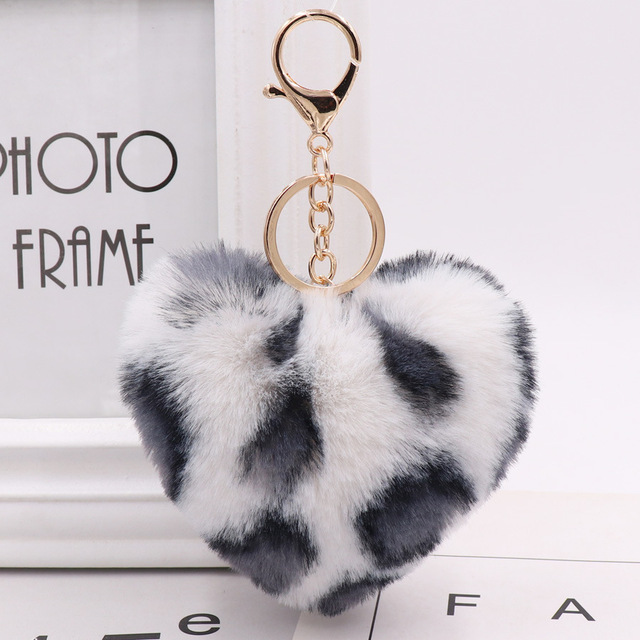 Rabbit Fur Pom-pom Keychain Leopard-print Pom-pom Keychain Lady Mobile Phone Bag Key Ring Love Pendant Decoration