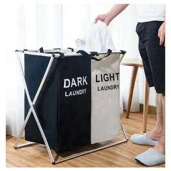 

X-shape Foldable Dirty Laundry Basket Organizer Printed Collapsible Three Grid Home Laundry Hamper Sorter Laundry Basket Large
