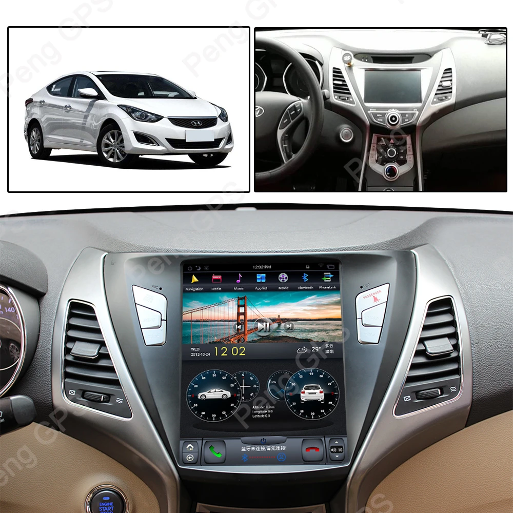 Best 10.4" 4G+64G PX-6 Android 8.1 Tesla Vertical Screen for Hyundai Elantra 2014-2016 Audio Player 1920*1080 GPS Navigation 4K Unit 1