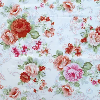 

1 yard Cotton Twill Fabric for sewing pathwork, dress, cloth, bedding - Big flowers (width=160cm,160g)