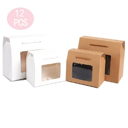 12pcs Hand-Held Kraft Paper Gift Boxes With Rope Transparent Window For Wedding Decoration Birthday Party Packaging