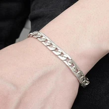 Популярный Панк Серебряный браслет из нержавеющей стали плоский кубинский браслет-цепочка простые ювелирные изделия браслет для мужчин подарок для отца
