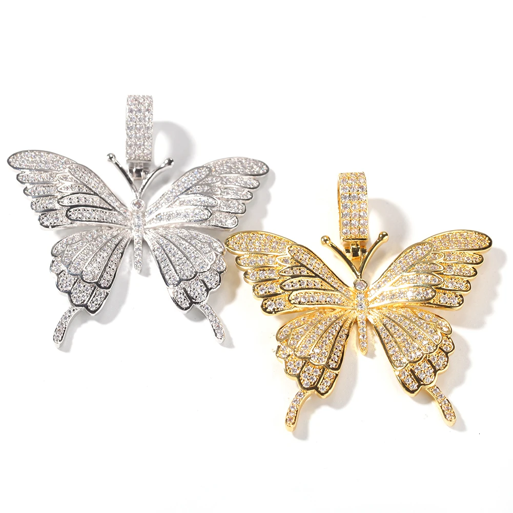 Шикарный кулон в виде бабочки, кубический цирконий, золото, серебро, цветное ожерелье, модные ювелирные изделия в стиле хип-хоп