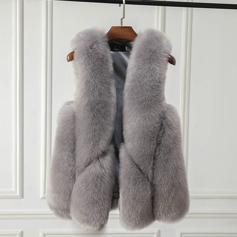 Faux Fur Vest Female Autumn Winter Jacket Pink Coat Long Vests for Women Korean Sleeveless Furry KJ970 | Женская одежда