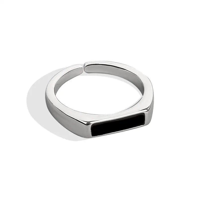 Silver Color Geometric Black Adjustable Ring Minimalist Fine Jewelry For Women Party Gift Trend silver ring adjustable rings finger ring
