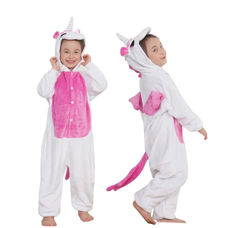 Пижамы кигуруми, детские пижамы с единорогом и животными для мальчиков и девочек, детские пижамы, зимние комбинезоны, одежда для сна для детей 4, 8, 10, 12 лет - Цвет: Rose Unicorn