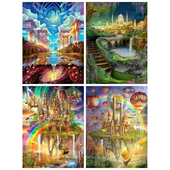 

DIY Painting By Numbers Fantasy Landscape Oil Coloring By Numbers Rainbow Castle Canvas Picture Hand Painted Home Decoration