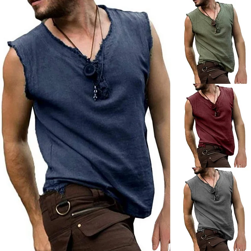 Vintage Tank Tops Men Renaissance Knight Sleeveless Tee Top Medieval