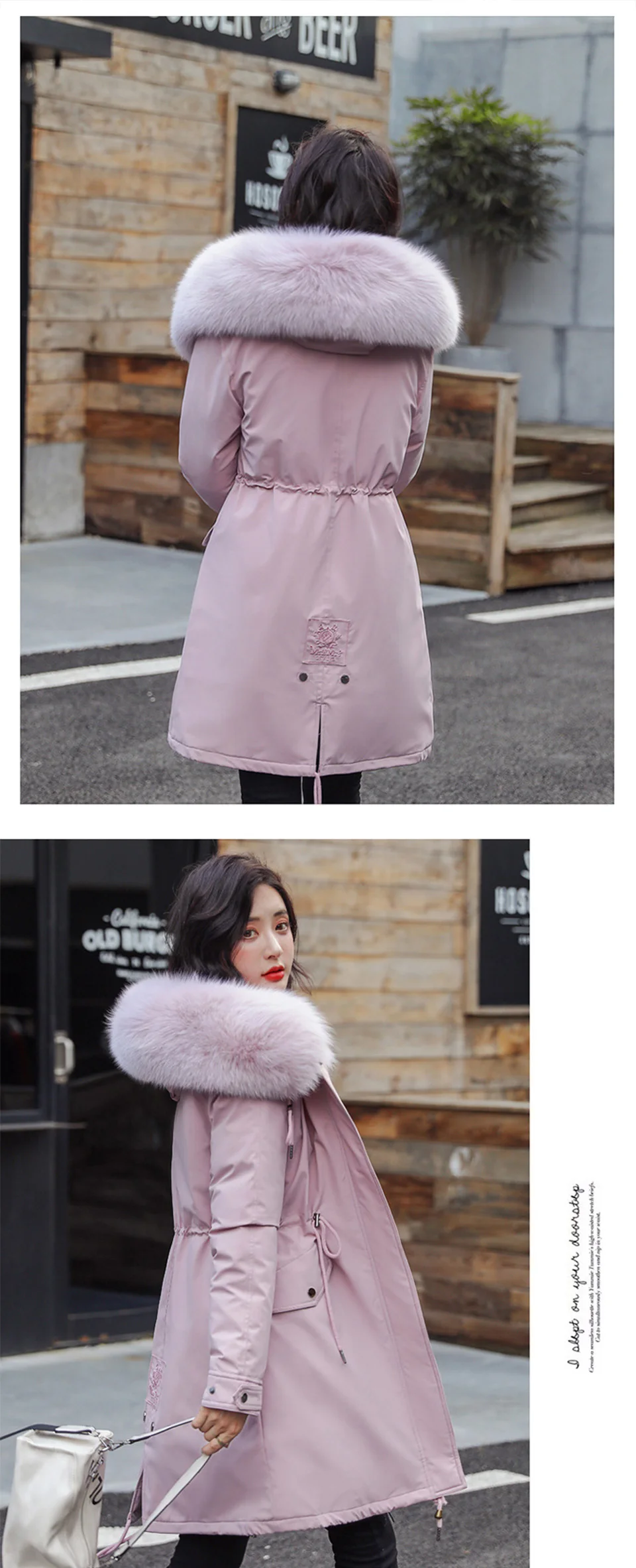 30 degrees winter parka jacket lamb cashmere thick section warm winter coat women fashion big fur collar hooded jacket parkas