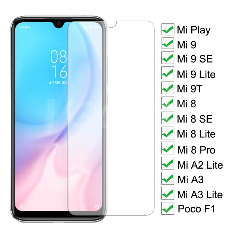 

9H hardness Tempered Glass For Xiaomi Mi 8 9 SE 9 Lite 8 Pro 9T Screen Protector For Mi Play A2 A3 Pocophone F1 Protective Glass