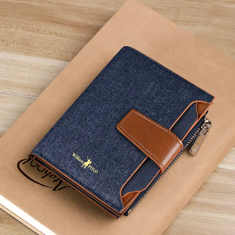 Мужской короткий кошелек WILLIAMPOLO RFID Холщовый маленький модный на застежке