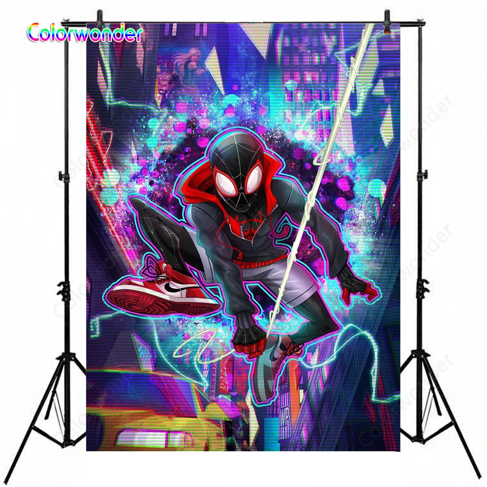 

Superhero Spider Man Spider-Verse Background Photography Spiderman Themed Children's Birthday Party Baby Shower Banner Backdrop