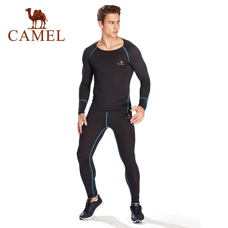 CAMEL для женщин и мужчин, эластичный спортивный костюм для бега, спортивная одежда, обтягивающий трикотажный спортивный костюм, леггинсы для бега, быстросохнущая одежда из 2 предметов - Цвет: 605Black Blue