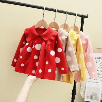 

Cute 12M Baby Girls Red Polka Dots Xmas Dress Ruffles Knit Sweater dress Toddler Autumn New Year Dress for Kids' Clothing