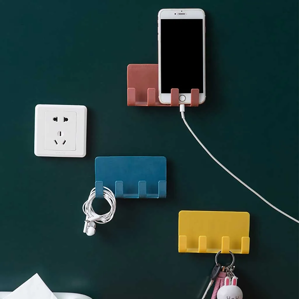 

Mobile Phone Folder Stand Hanging Keyring Holder Bracket Creative Wall Without Leave Track 4 Hook Storage Racks 20