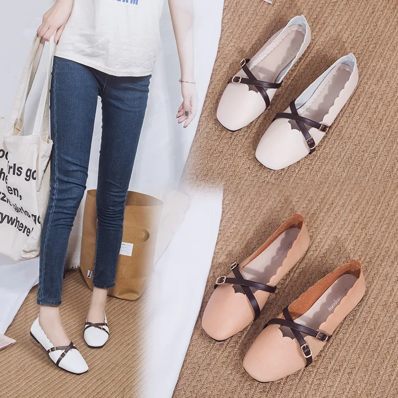

Shoes Women's 2018 New Style Solid Color Belt Buckle Grandma Shoes Summer Pregnant Women Flat Comfortable Versatile WOMEN'S Pump
