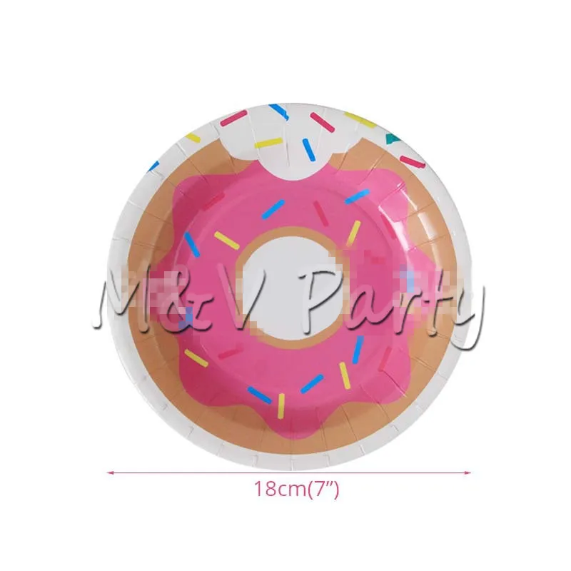 37pcs/lot Donut Theme Disposable Tableware Set Paper Cup Plates Set Wedding Birthday Party Cartoon Donut Decoration Supplies