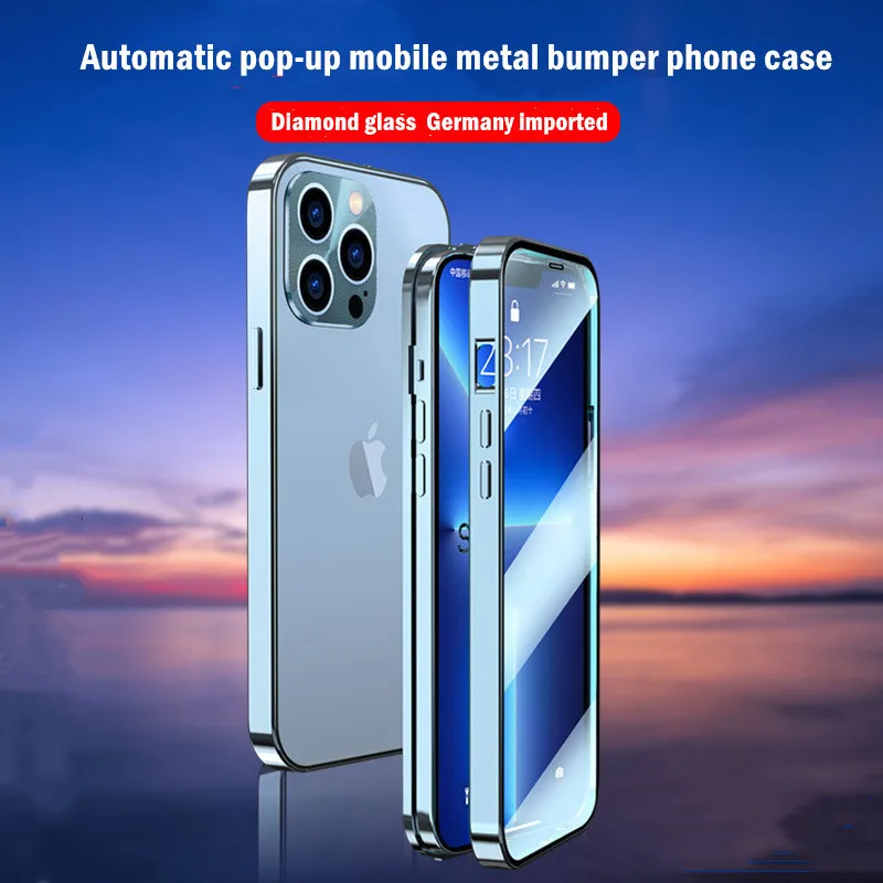 

Автоматически открывающийся магнитный металлический бампер, чехол для телефона iphone 13 12 Pro Max, противоударный алюминиевый чехол для iphone 13 12 Pro, чехол