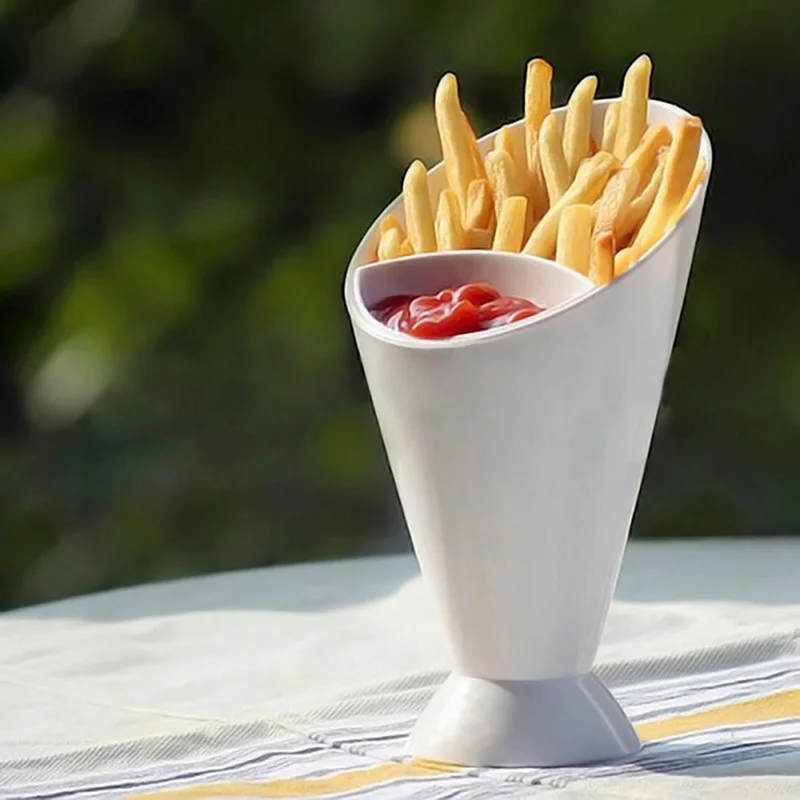 

Assorted Sauce Storage Dish Plates Tableware Creative Lazy Snack 2 Grid Plastic Bowl French Fry Chips Salad Cone Dipping Cup