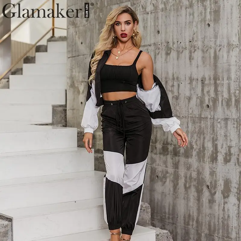 Glamaker/комплект из двух предметов; Черная Повседневная куртка; Осенняя уличная одежда с высокой талией; короткая верхняя одежда на молнии; женская зимняя Базовая куртка; пальто